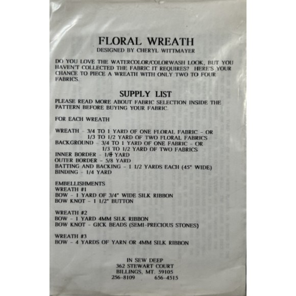 Vintage ©1995 - In Sew Deep -Floral Wreath Quilt Pattern - Picture 2 of 2